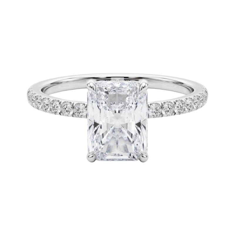 GIA Certified 0,8 Carat Radiant Halo Pave Hidden Diamond Ring in oro bianco 18K