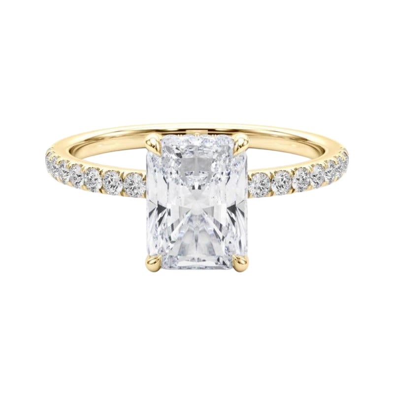 Bague en or jaune 18K certifiée GIA 0,8 carat Radiant Halo caché Pavé de diamants
