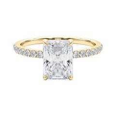 Bague en or jaune 18K certifiée GIA 0,8 carat Radiant Halo caché Pavé de diamants