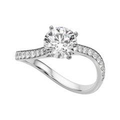 GIA Certified 0.8 Carat Round Curved Ocean Wave Pave Platinum Diamond Ring
