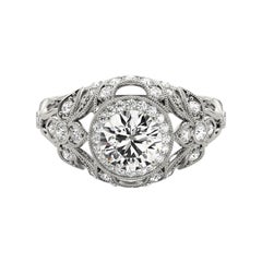 Bague à diamant certifié GIA 0.8 carat Round Halo Dome Filigree Trellis