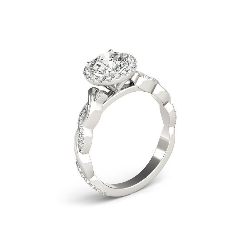 Bague à diamant tressé certifiée GIA de 0,8 carat en forme de halo rond entrelacé en vente 1