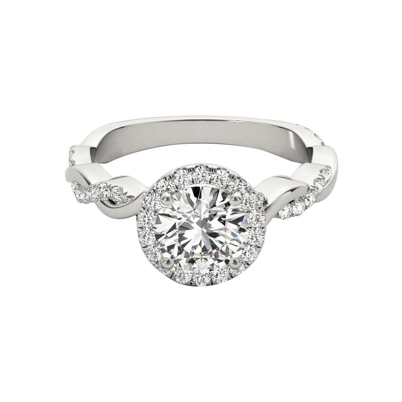 Bague à diamant tressé certifiée GIA de 0,8 carat en forme de halo rond entrelacé