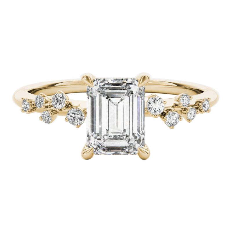 Anillo de diamantes esmeralda en racimo de vides en espaldera certificado por GIA de 0,8 quilates