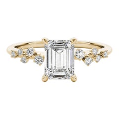 Anillo de diamantes esmeralda en racimo de vides en espaldera certificado por GIA de 0,8 quilates