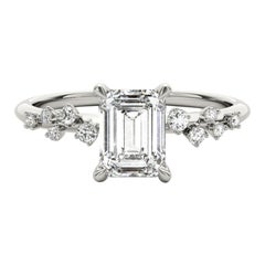 GIA Certified 0.8 Carat Trellis Vine Cluster Emerald Platinum Diamond Ring