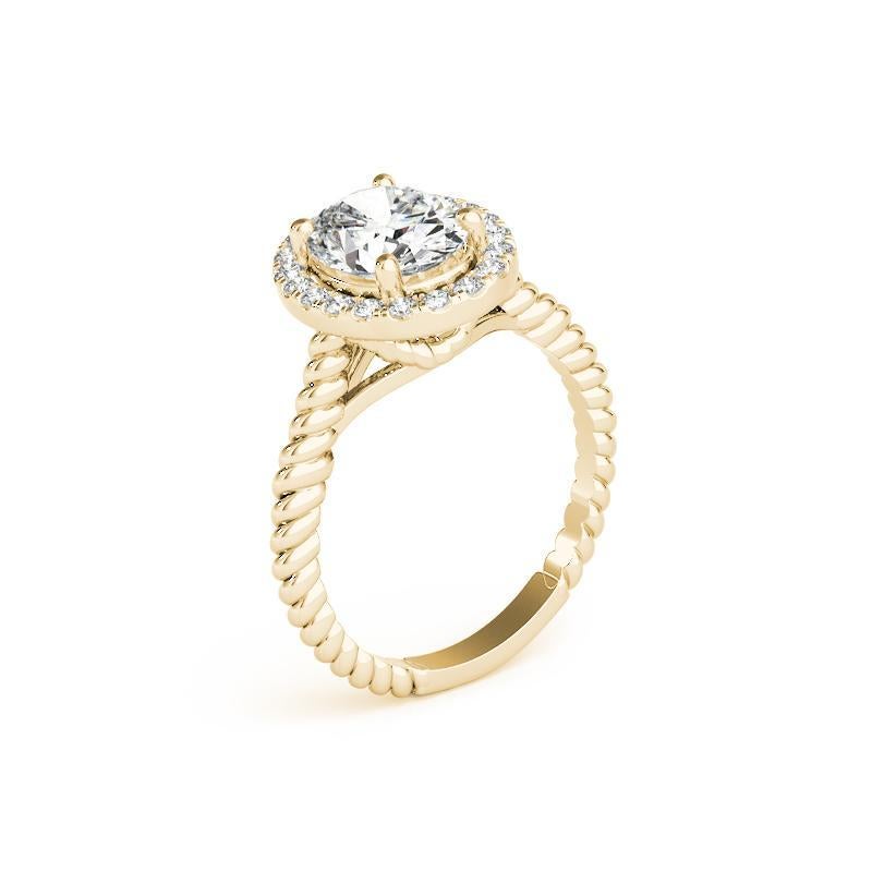Bague diamant cathédrale ovale halo de 0.8 carats certifiée GIA en vente 1