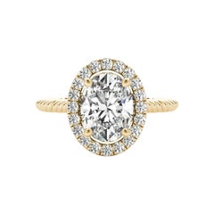 GIA Certified 0.8 Carat Twisted Rope Oval Halo Cathedral Diamond Ring
