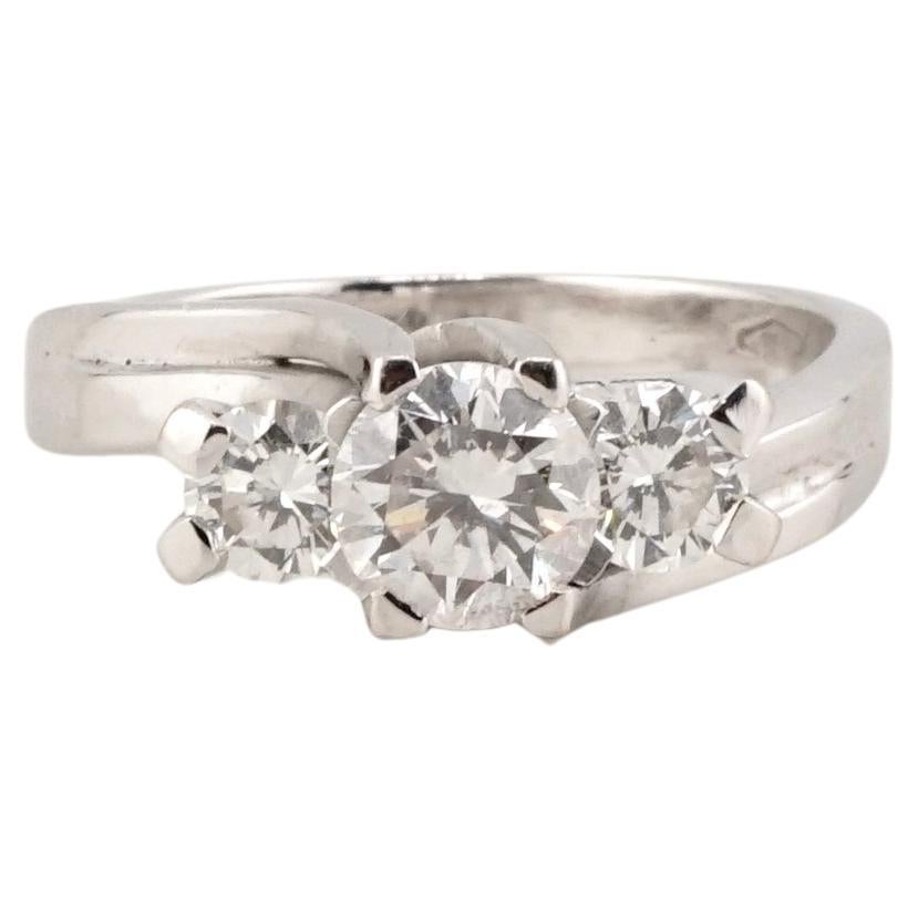 GIA Certified 0.80 Carat Diamond Trilogy 14K White Gold Ring