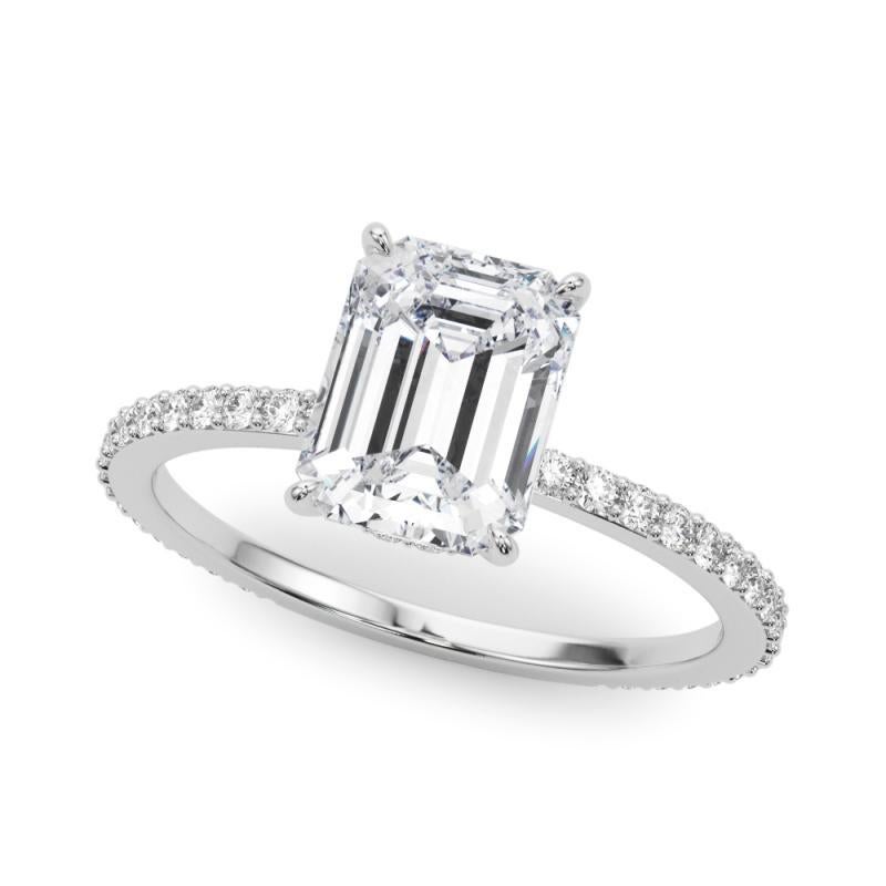 Taglio smeraldo GIA Certified 0,80 Carat Emerald Halo Hidden Pave Band Platinum Diamond Ring in vendita