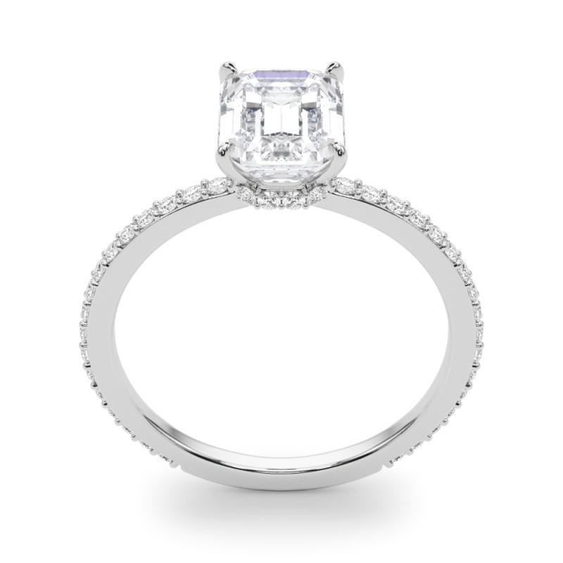 Donna GIA Certified 0,80 Carat Emerald Halo Hidden Pave Band Platinum Diamond Ring in vendita