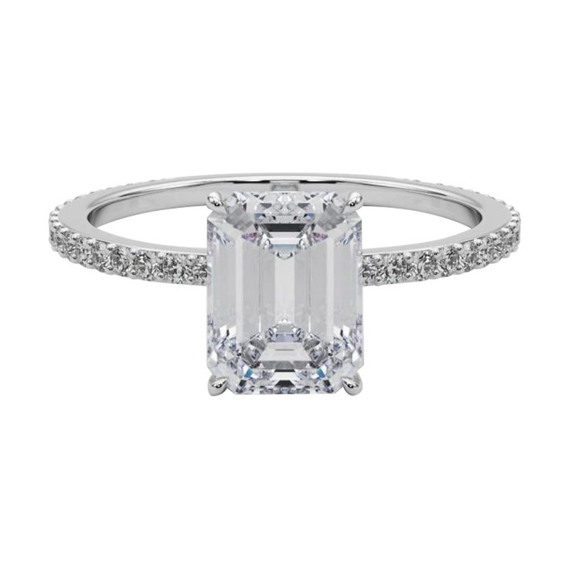 GIA Certified 0.80 Carat Emerald Hidden Halo Pave Band Platinum Diamond Ring