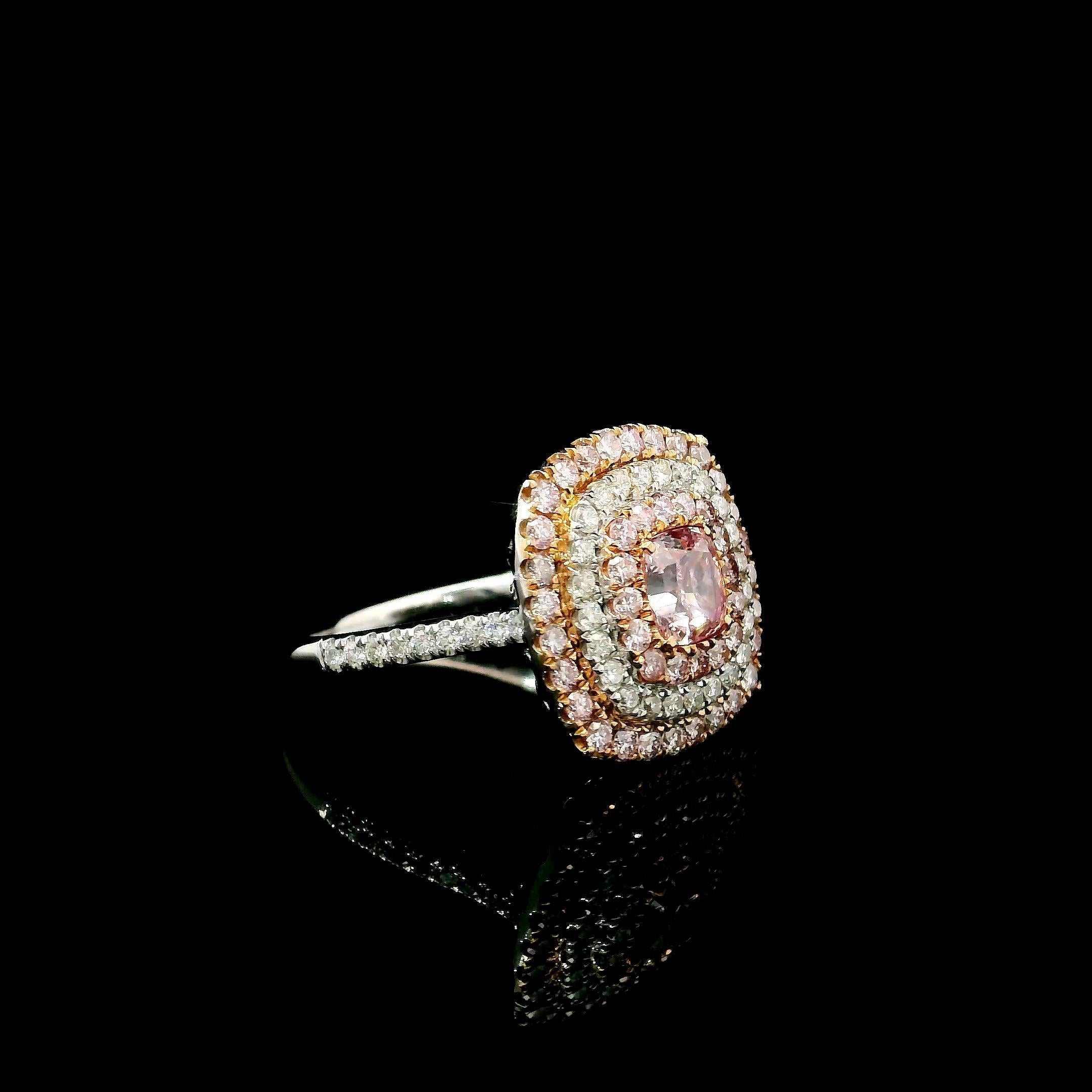 Cushion Cut GIA Certified 0.80 Carat Faint Pinkish Brown VS2 Clarity Diamond Ring For Sale