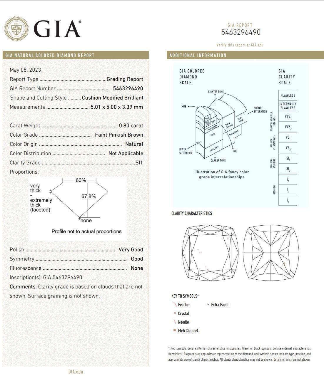 GIA Certified 0.80 Carat Faint Pinkish Brown VS2 Clarity Diamond Ring For Sale 3