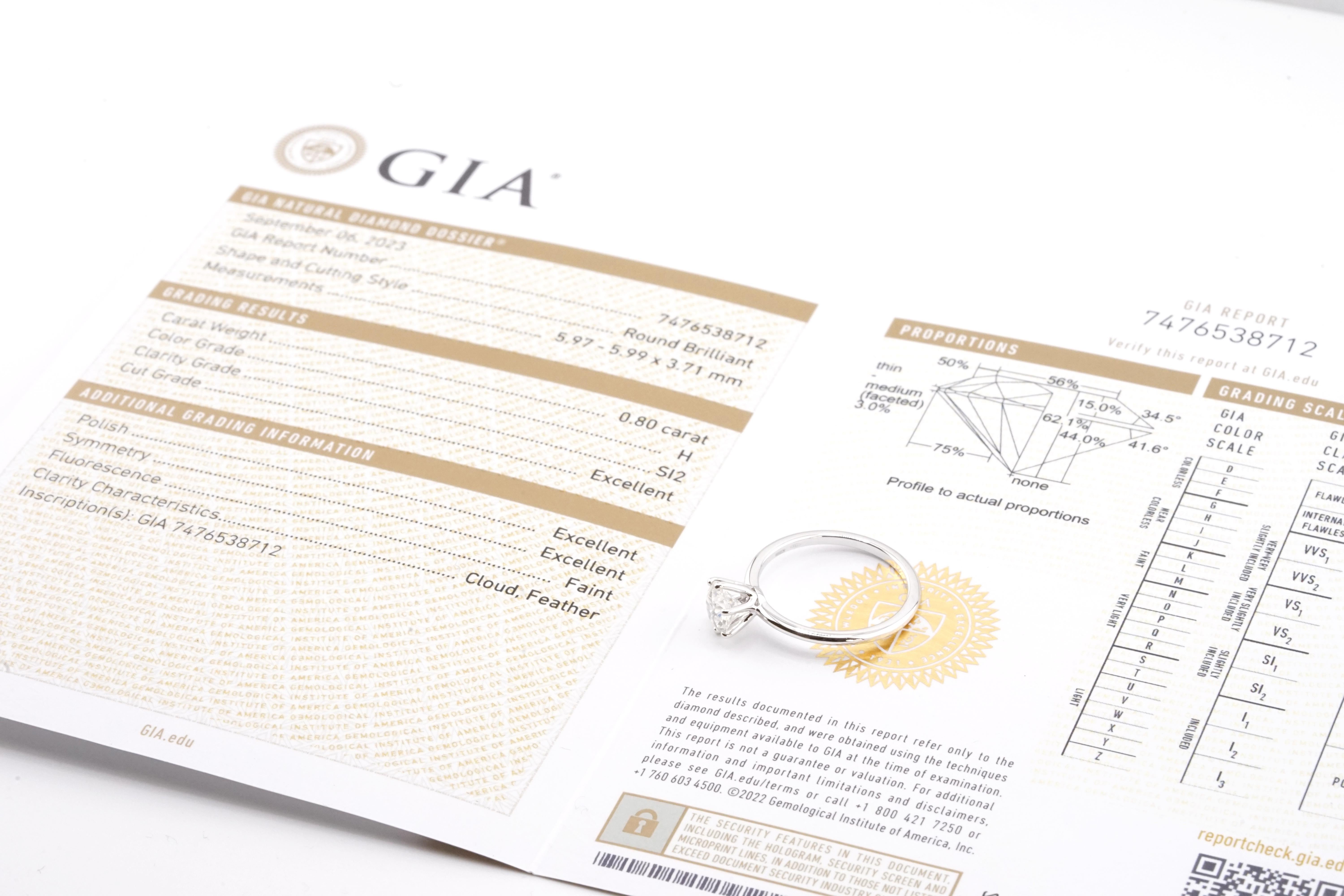 Certifié GIA  Bague de fiançailles solitaire en or 18 carats avec diamant rond en vente 3