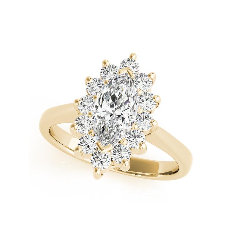 Taglio marquise GIA Certificato 0,80 Carati Marquise Halo Anniversary Anello con diamante in oro giallo 18K in vendita