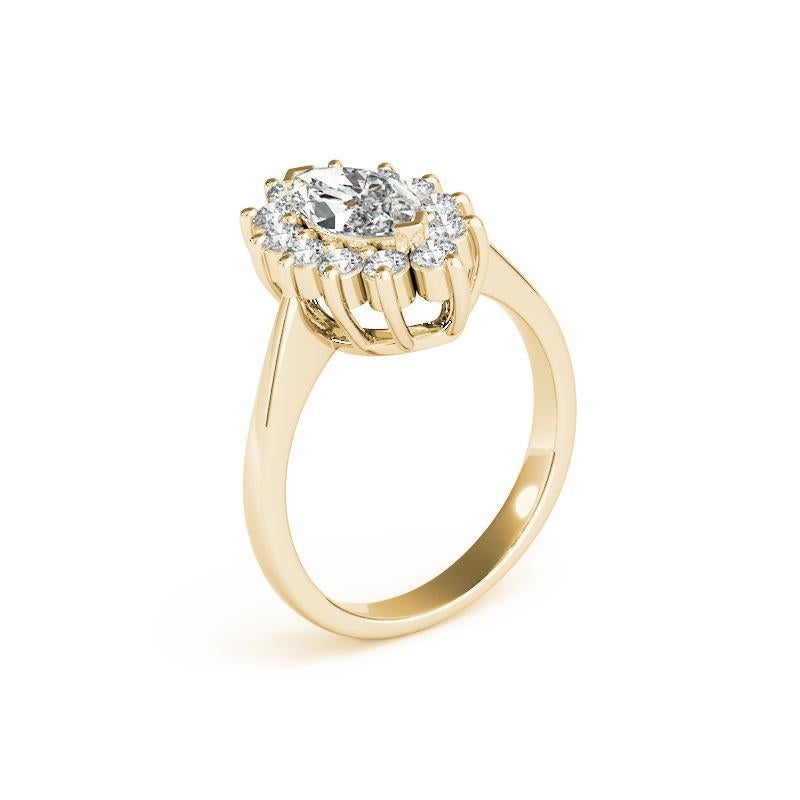 Donna GIA Certificato 0,80 Carati Marquise Halo Anniversary Anello con diamante in oro giallo 18K in vendita