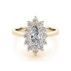 Anillo de diamantes de oro amarillo de 18 quilates con halo de marquesa de 0,80 quilates certificado por GIA