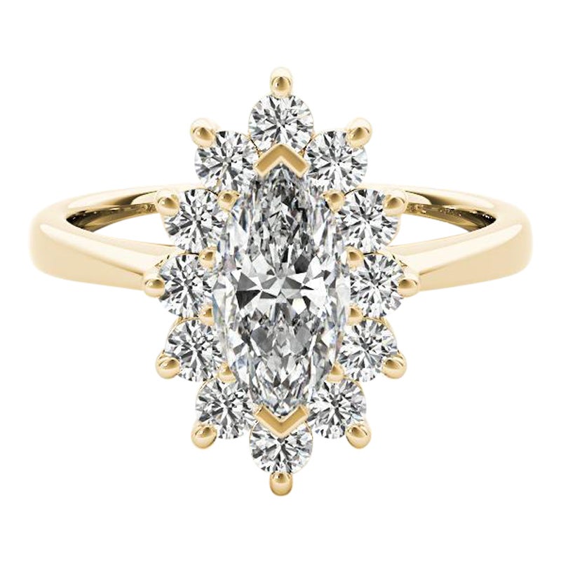 GIA Certificato 0,80 Carati Marquise Halo Anniversary Anello con diamante in oro giallo 18K