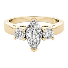 GIA Certified 0,80 Carati Marquise Three-Stone Anniversary Diamond Ring