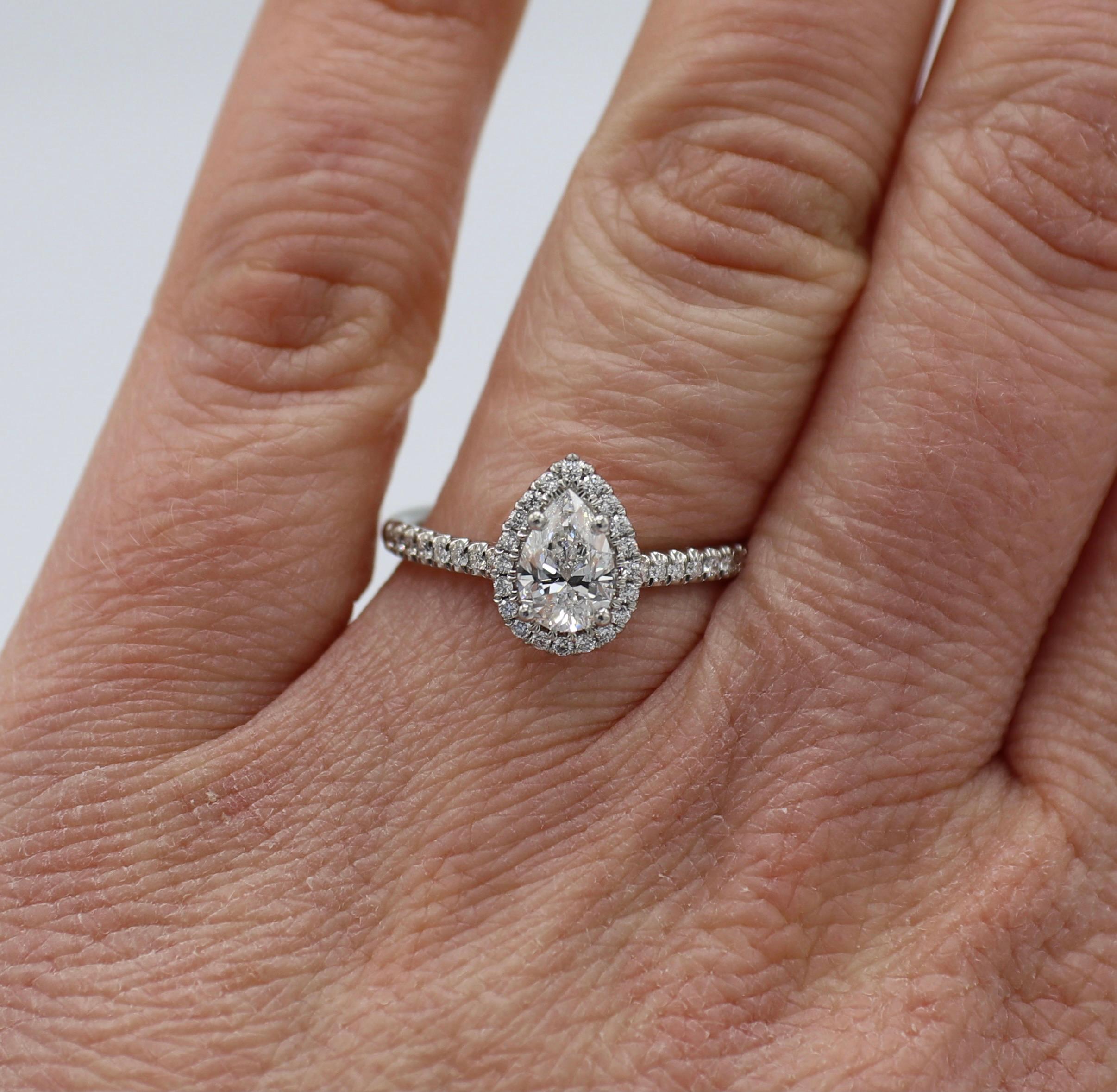 GIA Certified 0.80 Carat Pear Shape Natural Diamond D SI1 Halo Engagement Ring In Excellent Condition For Sale In  Baltimore, MD