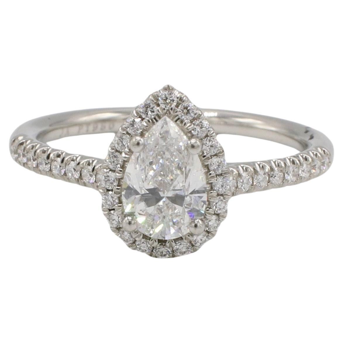 GIA Certified 0.80 Carat Pear Shape Natural Diamond D SI1 Halo Engagement Ring