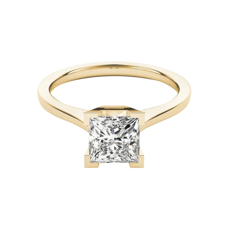 Bague solitaire en diamant certifié GIA 0,80 carat Princesse contemporaine en vente