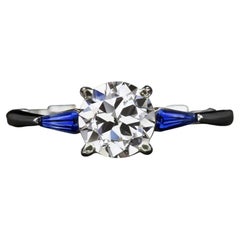 GIA Certified Round Diamond Sapphire Ring 