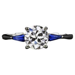GIA Certified Round Diamond Sapphire Ring