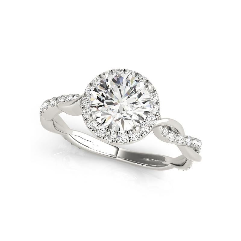 Taglio rotondo GIA Certified 0,80 Carat Round Halo Entwined Vine Anello con diamanti in oro bianco 18K in vendita