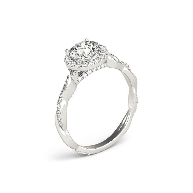 Donna GIA Certified 0,80 Carat Round Halo Entwined Vine Anello con diamanti in oro bianco 18K in vendita