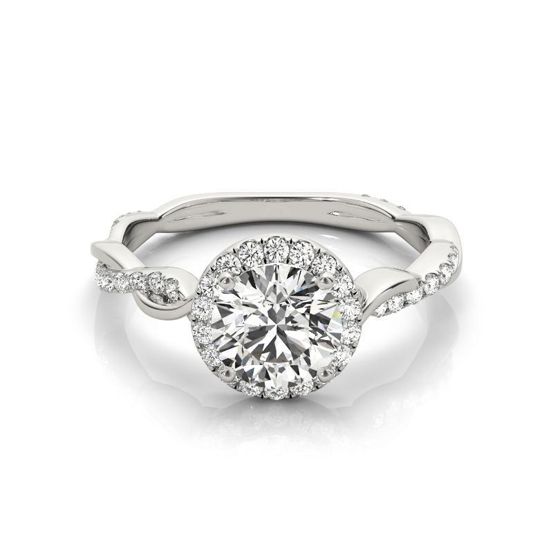 Bague en or blanc 18 carats diamant certifié GIA 0.80 carat Round Halo Entwined Vine