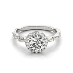 Bague en or blanc 18 carats diamant certifié GIA 0.80 carat Round Halo Entwined Vine