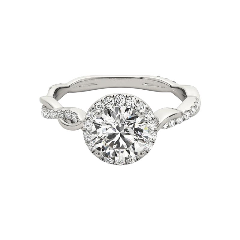GIA Certified 0,80 Carat Round Halo Entwined Vine Anello con diamanti in oro bianco 18K