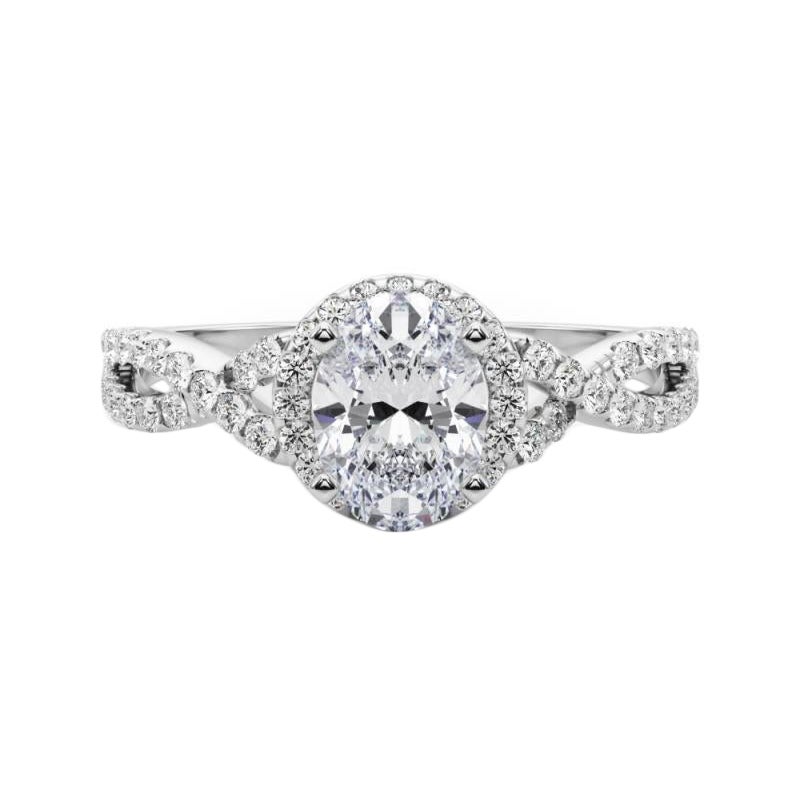 GIA Certified 0,80 Carat Solitaire Oval Halo Infinity Platinum Diamond Ring