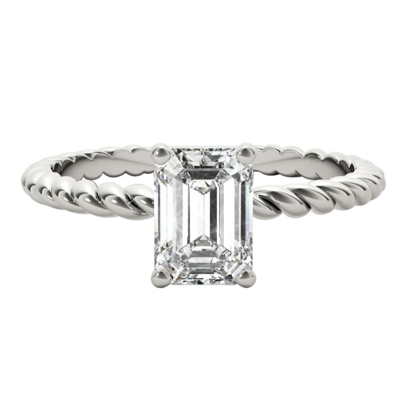 GIA Certified 0,80 Carat Twisted Band Emerald Solitaire Diamond Ring