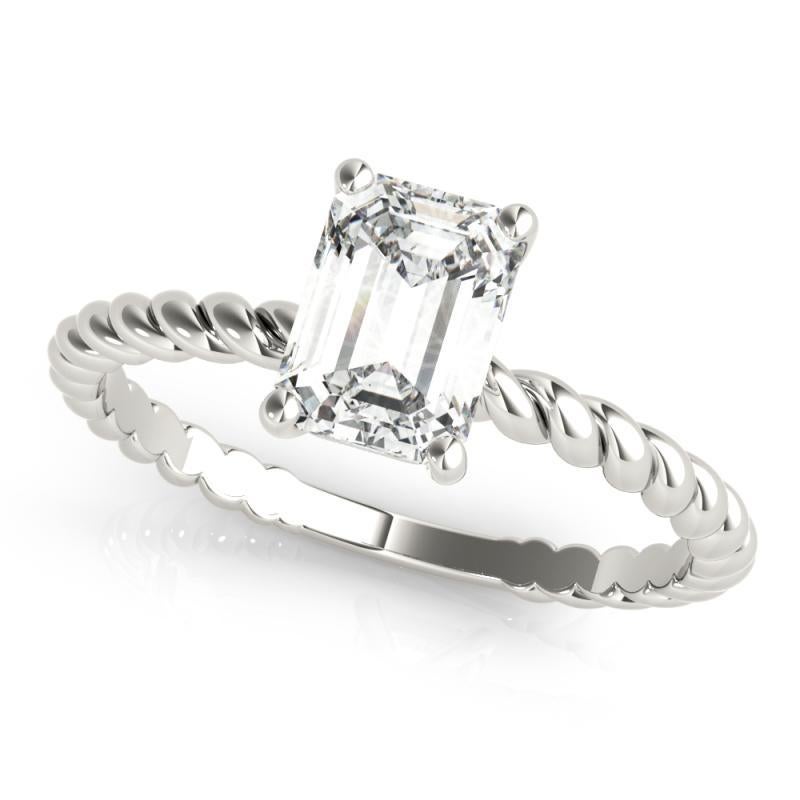 Taglio smeraldo GIA Certified 0.80 Carat Twisted Band Emerald Solitaire Platinum Diamond Ring in vendita