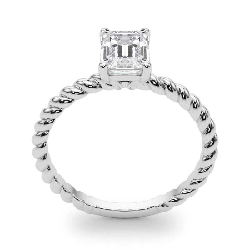 Donna GIA Certified 0.80 Carat Twisted Band Emerald Solitaire Platinum Diamond Ring in vendita