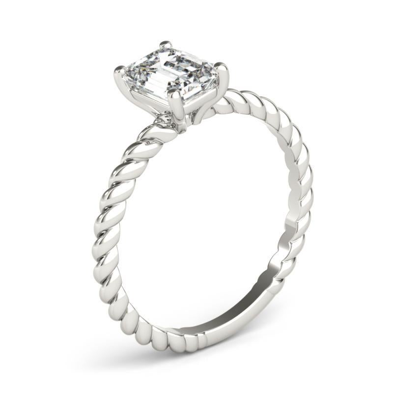 GIA Certified 0.80 Carat Twisted Band Emerald Solitaire Platinum Diamond Ring in vendita 1