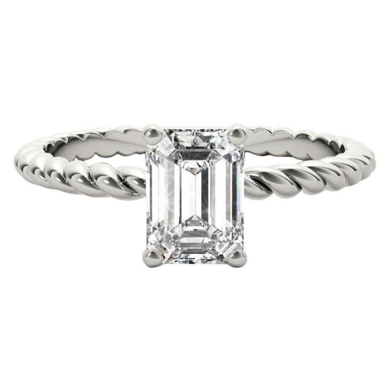 GIA Certified 0.80 Carat Twisted Band Emerald Solitaire Platinum Diamond Ring