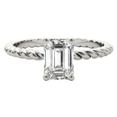 GIA Certified 0.80 Carat Twisted Band Emerald Solitaire Platinum Diamond Ring