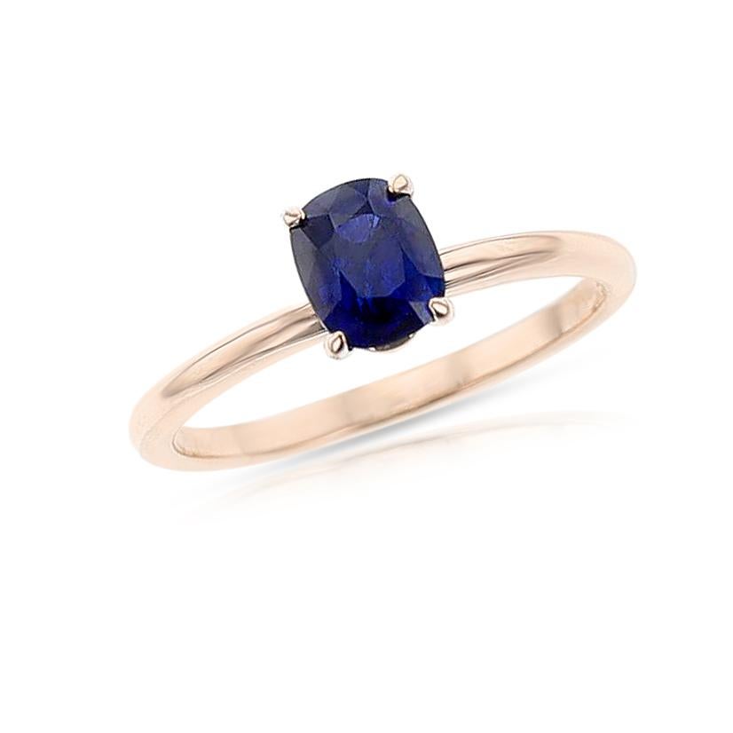 A GIA Certified 0.80 ct. Unheated Burma Sapphire Ring, 14k Rose Gold. The total weight is 2.21 grams. The ring size is US 7.