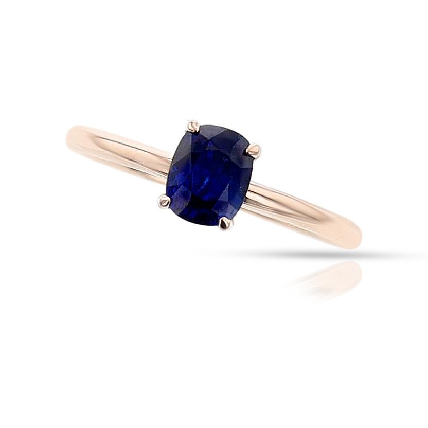 Cushion Cut GIA Certified 0.80 ct. Unheated Burma Sapphire Ring, 14k Rose For Sale