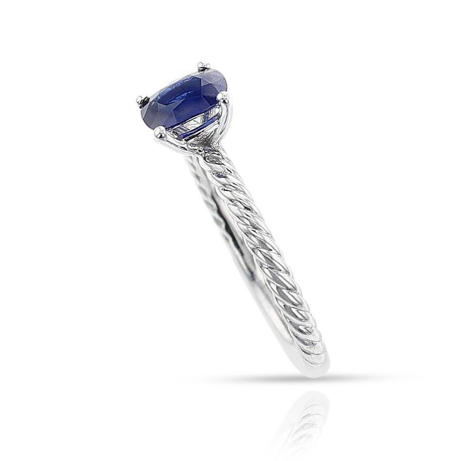 Oval Cut GIA Certified 0.80 ct. Unheated Burma Sapphire Ring, 14k White For Sale