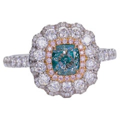 GIA Certified 0.80ct Light Green Natural Color Diamond Halo Engagement Ring