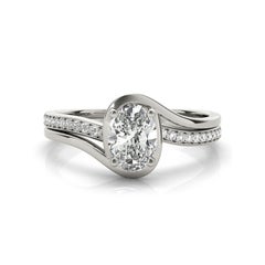 GIA Certified 0.80ct Oval Curved Halo Split Band Pave Platinum Diamond Ring