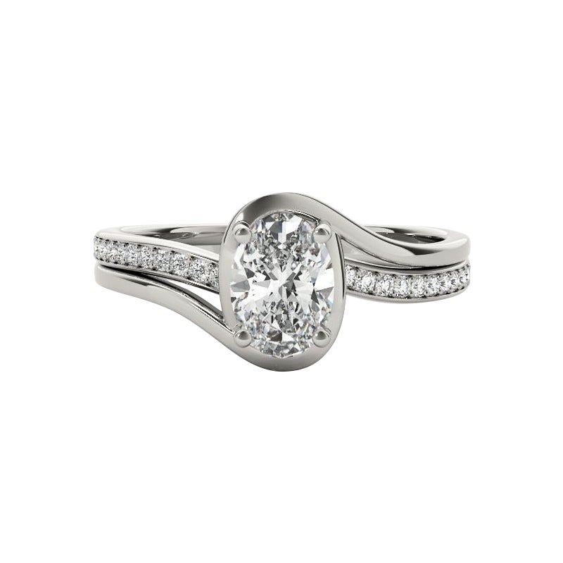 GIA Certified 0.80ct Oval Curved Halo Split Band Pave Platinum Diamond Ring