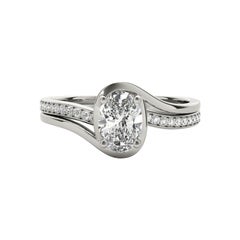 GIA Certified 0.80ct Oval Curved Halo Split Band Pave Platinum Diamond Ring
