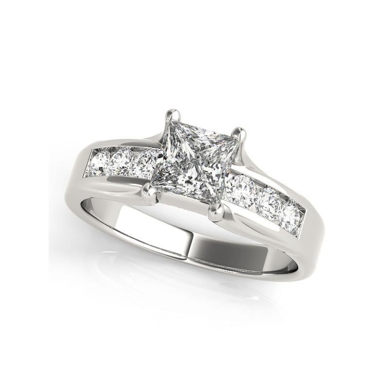 GIA zertifiziert 0,80ct Princess Solitär & Kanal Diamant Platin Diamantring (Carréschliff) im Angebot