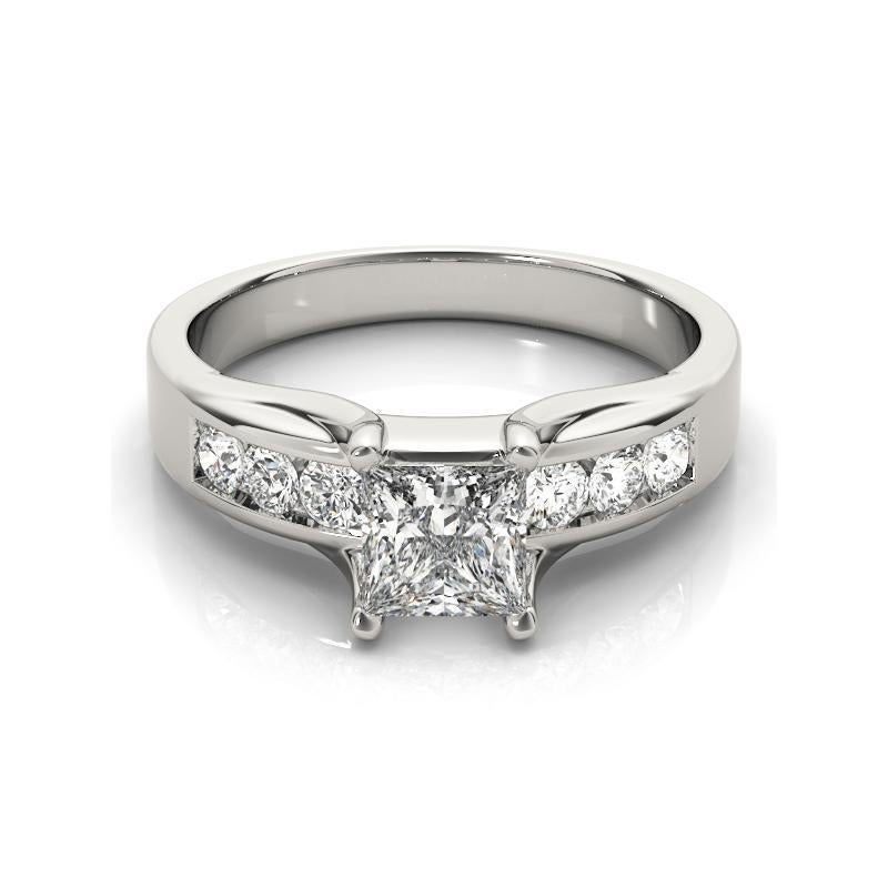 GIA Certificado 0.80ct Princesa Solitario y Canal Anillo de Diamantes en Platino